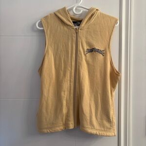 Harley-Davidson Sleeveless Zip Hoodie Vest Yellow Mustard Size Large Y2K Biker